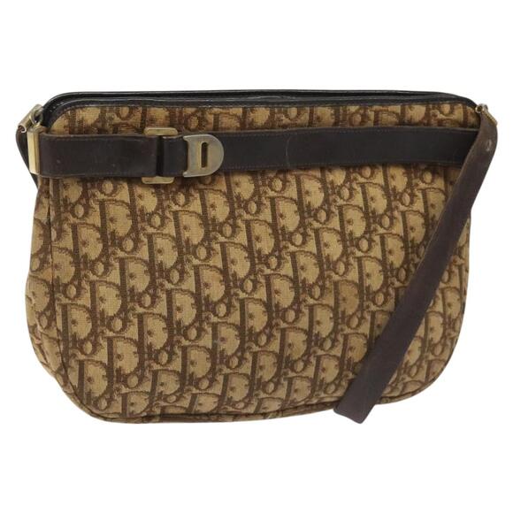 DIOR Trotter Canvas Shoulder Bag Brown Gold - Picture 1 of 16